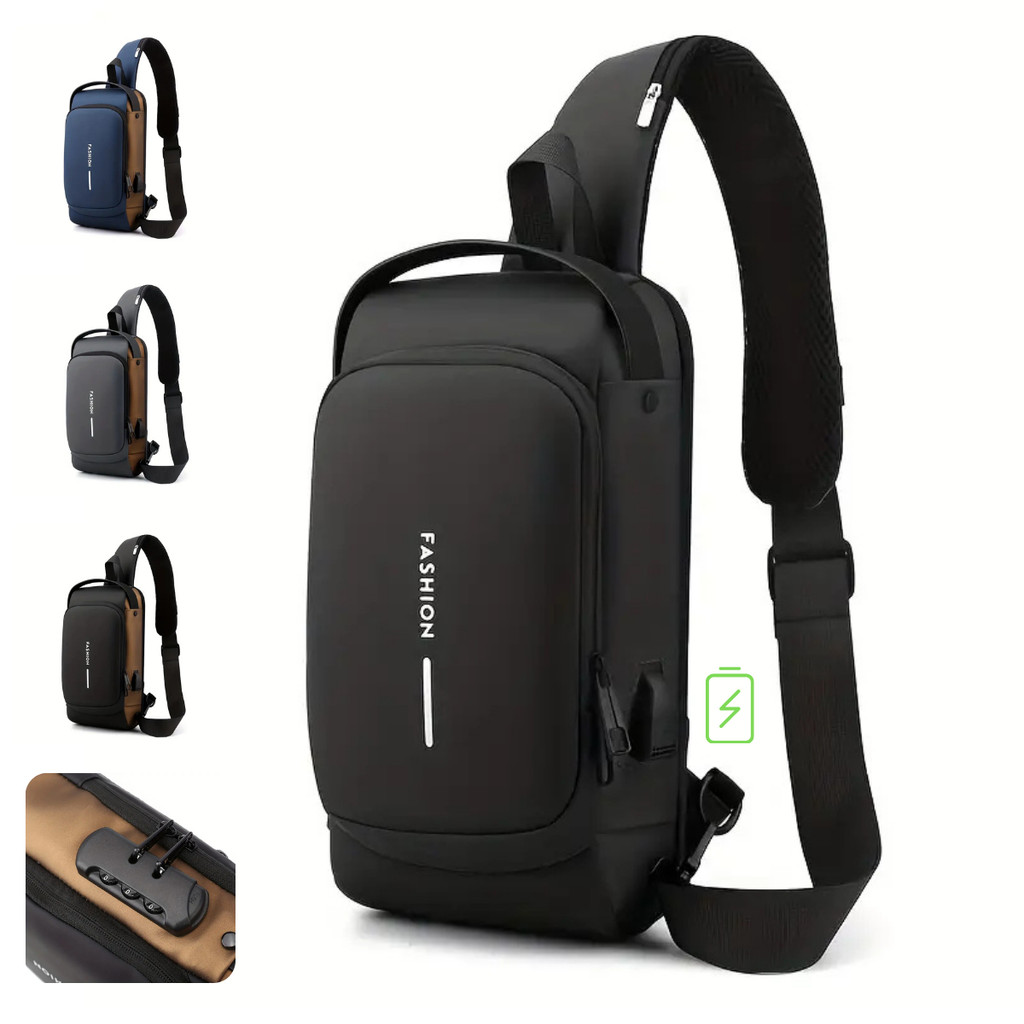 Bolsa Bag Pequena Masculino Couro Mochila Anti Furto Pochete Tiracolo Com USB Transversal Ombro Fashion Moto Sholderbag