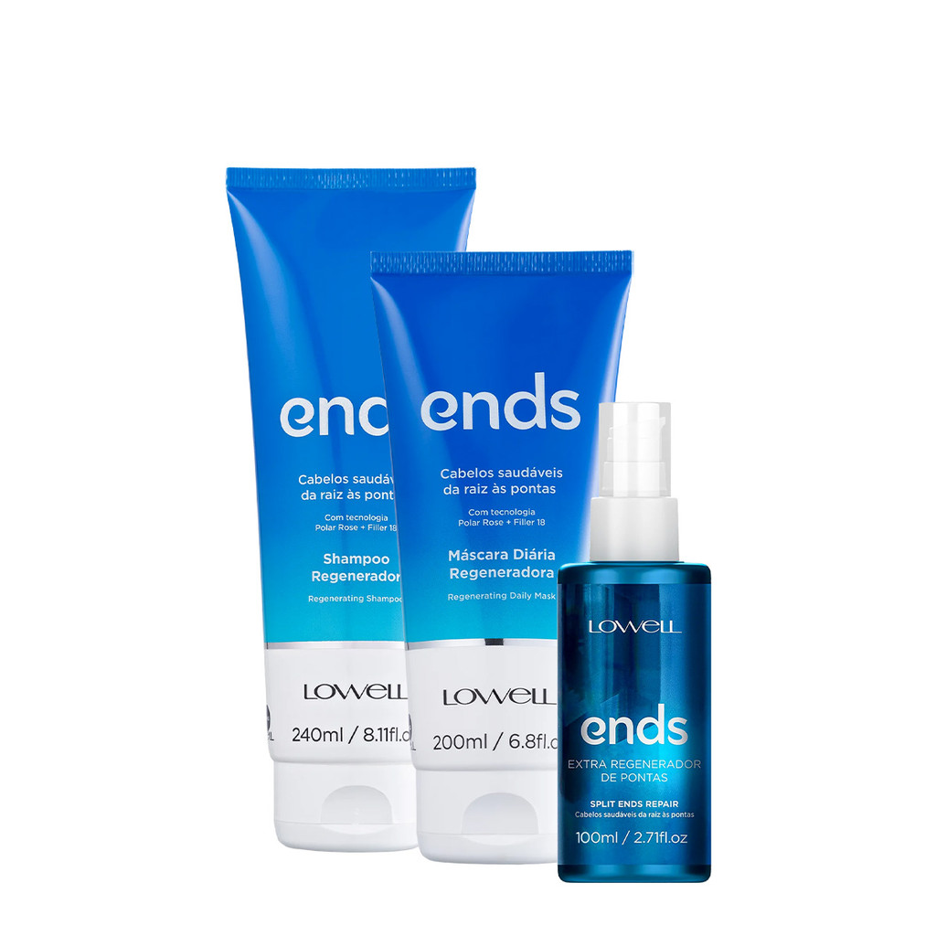 Lowell Ends Regenerador - Shampoo 240ml+Mascara 200ml+Regenerador de Pontas 100ml em Oferta na Shopee