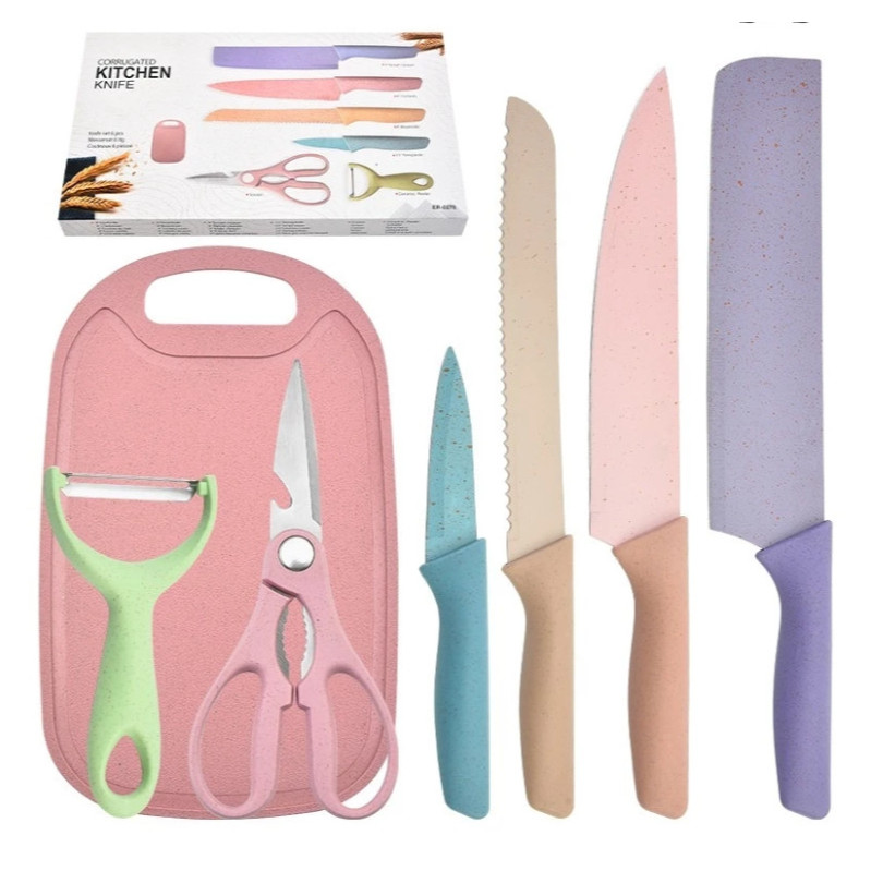 Jogo 7 facas Rosa Profissional Cozinha- Faqueiro Gourmet Faca de Churrasco TINNY YOU