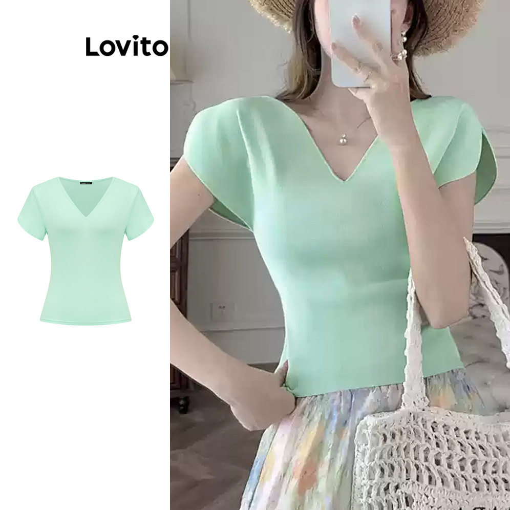 Lovito Camiseta básica elegante e simples para mulheres L104ED542 - Women Clothes