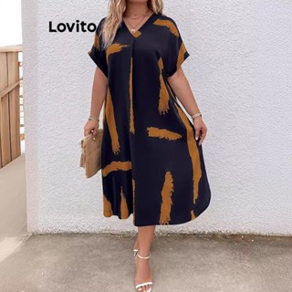 Lovito Vestido plus size curvo casual pintado à mão Padrão para mulheres LNL72541