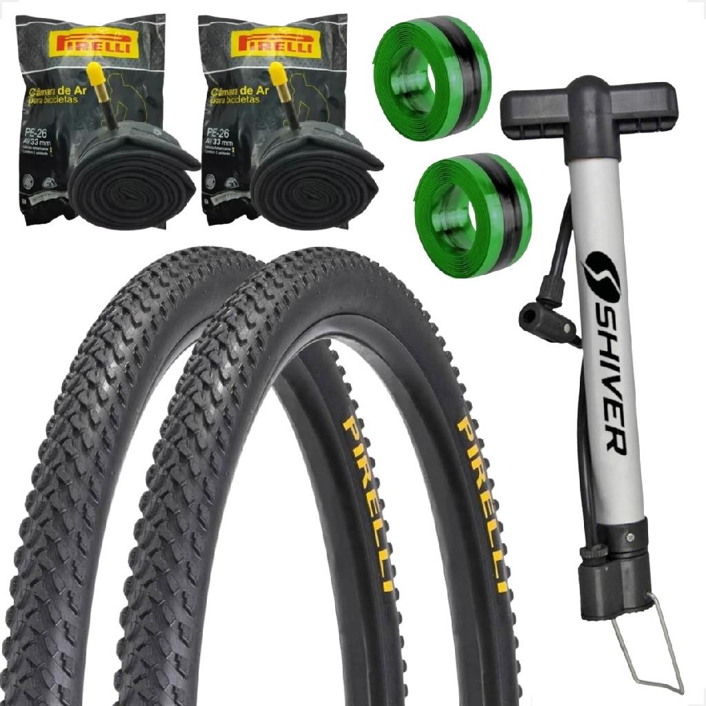 Par Pneu Pirelli Scorpion aro 26 x 2.0 MTB Cravudo Camaras Bomba Shiver + Brinde fita anti furo