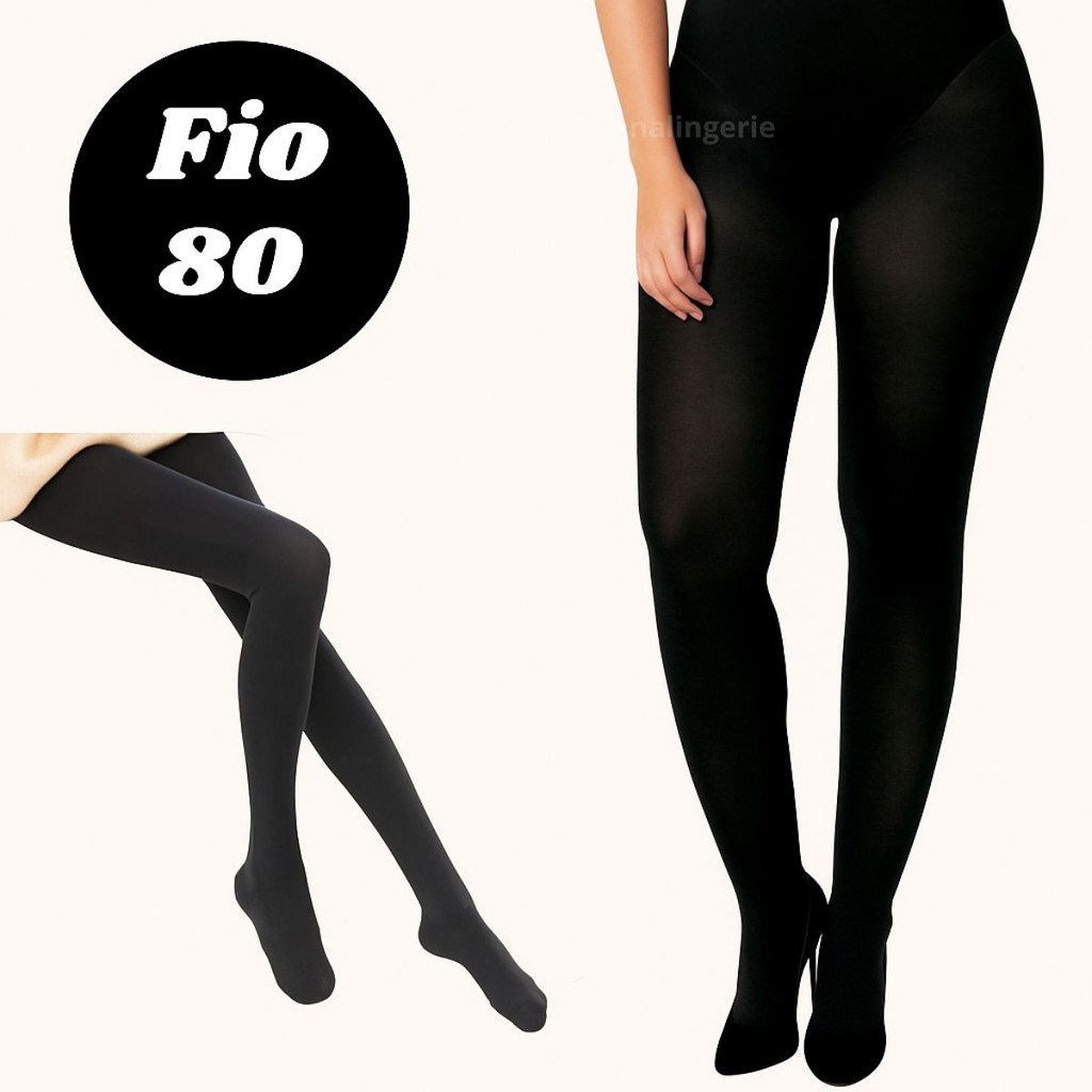 Meia Calça Fio 80 Térmica Com ou Sem Pé Feminina Preta Inverno - Fio 80