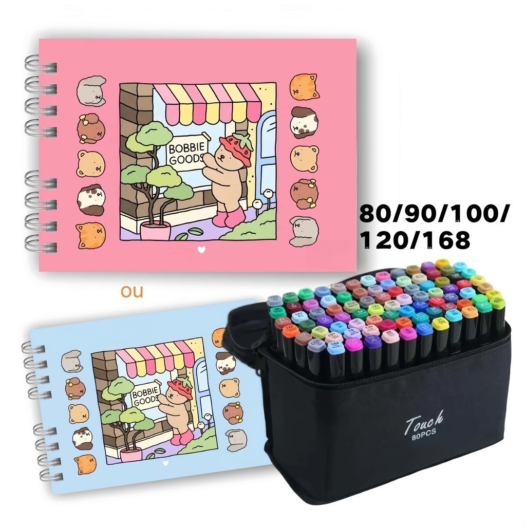 Kit Livro De Colorir Capa Dura 50 Páginas + Canetinhas Marca Texto 90/100/120/168-Tong