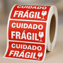 Etiqueta cuidado frágil 100mmx50mm (10x5cm) couchê Rl com 500 etiquetas