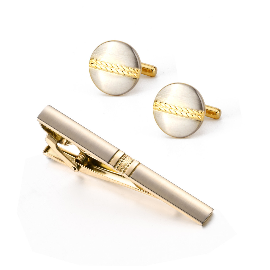 Conjunto de Botões de Punho e Prendedor de Gravata Banhados a Ouro, Botões de Punho em Ouro Champanhe, Acessórios de Alt