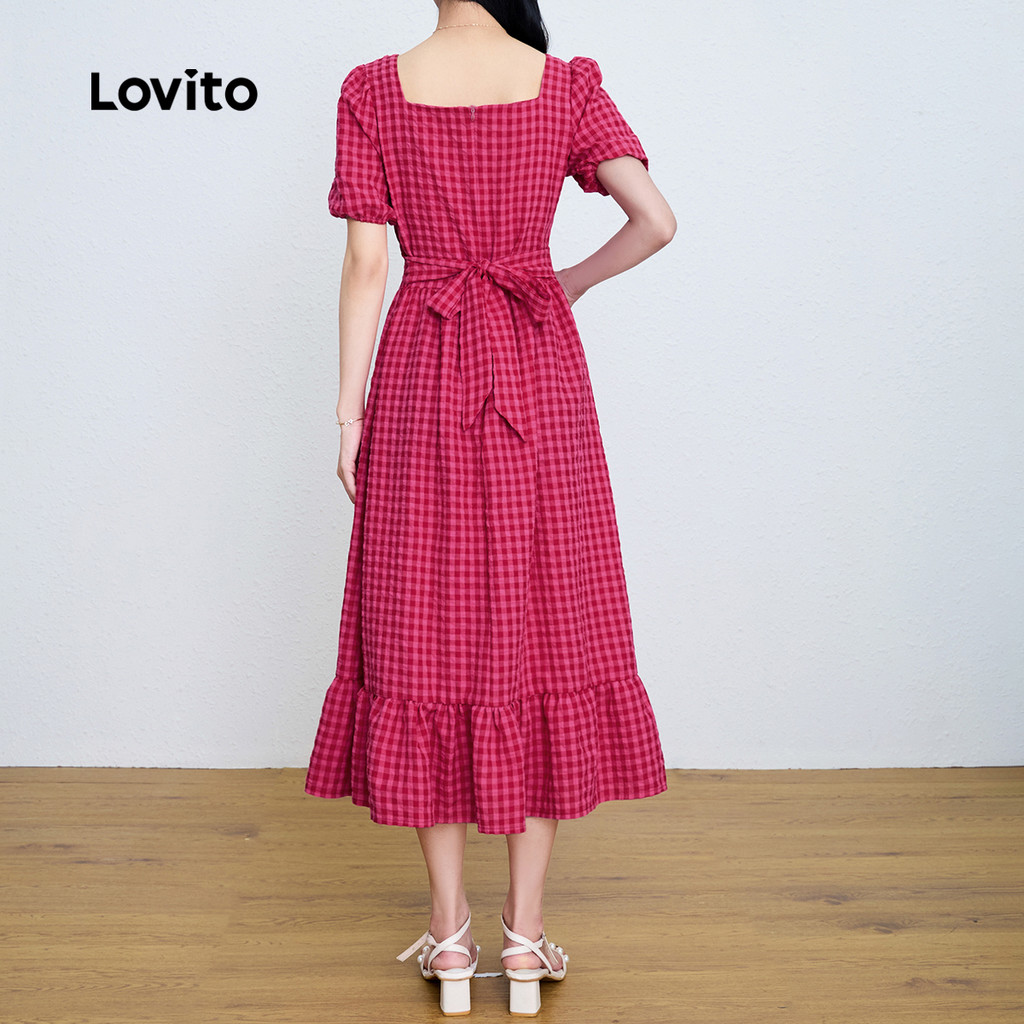 (Trendy) Lovito Vestido Casual com Laço Nas Costas Boa Textura Primavera/verão Vestido Vermelho rosa LBL26044 - Women Clothes