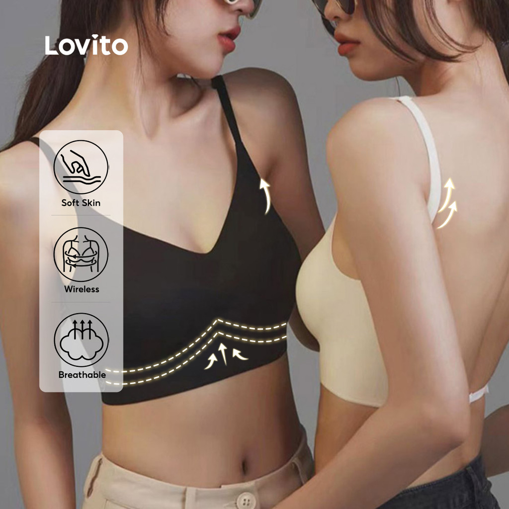 Lovito Sutiã Bralette Básico de Textura Delicada para Todas As Estações Branca para Mulheres LNL107X008 em Oferta na Shopee