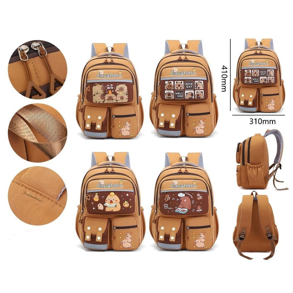 Qiu - Bolsa Escolar Infantil Capybara Fofa Bolsa De Ombro 41x31cm/ 42x32/ 25x23cm Material Escolar em Oferta na Shopee
