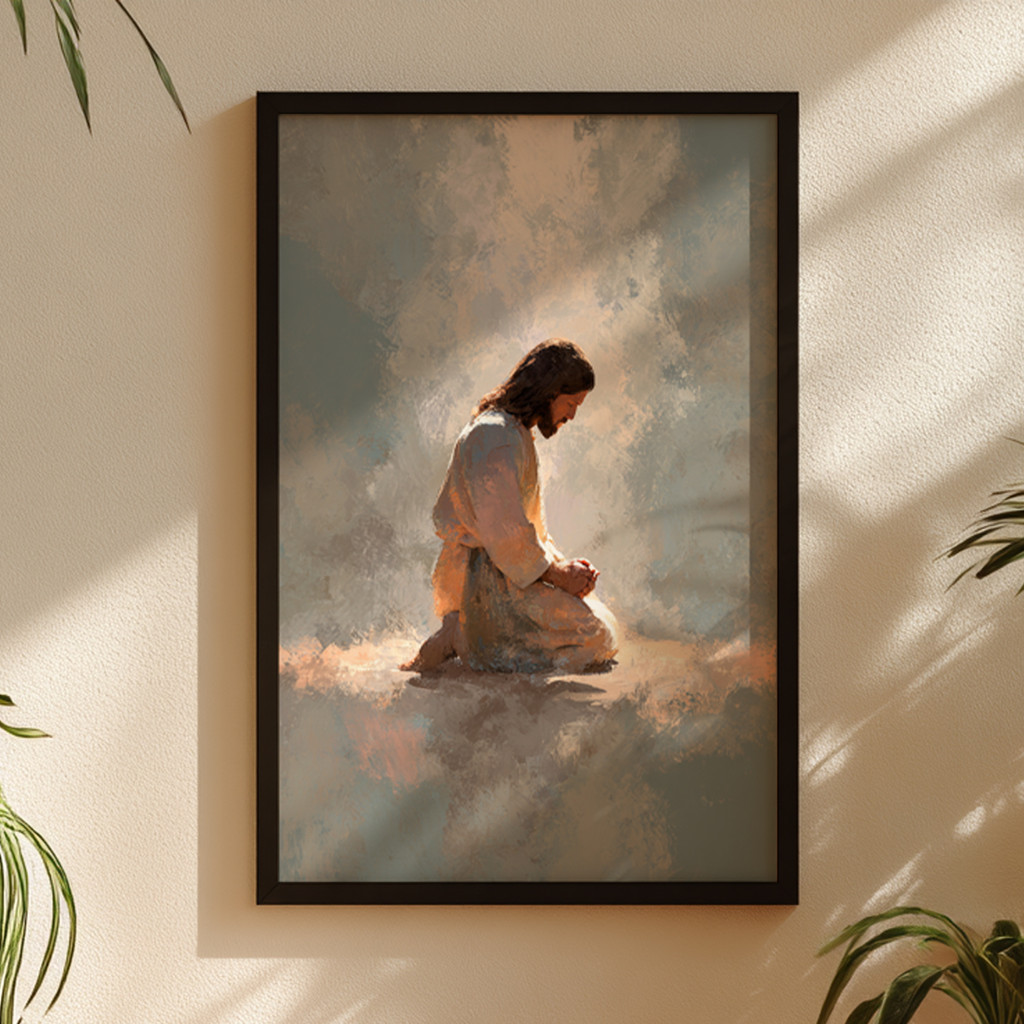 Imagem Quadro Decorativo Jesus Em Oração Fé Esperança Cristão Pintura Luz Espiritual Devocional