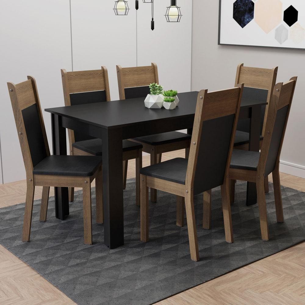 Mesa Tampo de Madeira com 6 Cadeiras Preto Rustic Preto em Oferta na Shopee