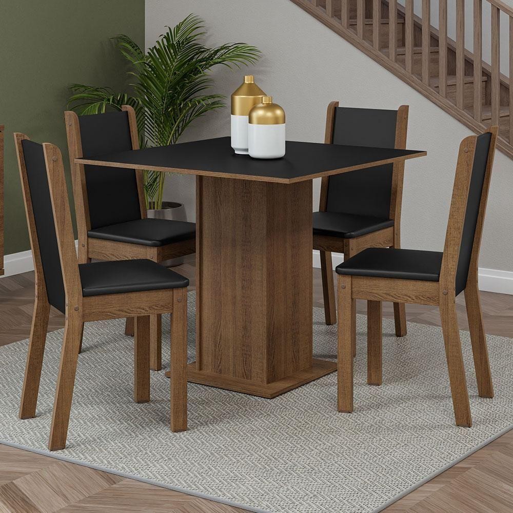Conjunto Sala De Jantar Mesa Tampo De Madeira 4 Cadeiras Rustic/preto Briana Madesa Rustic/preto - Home & Living