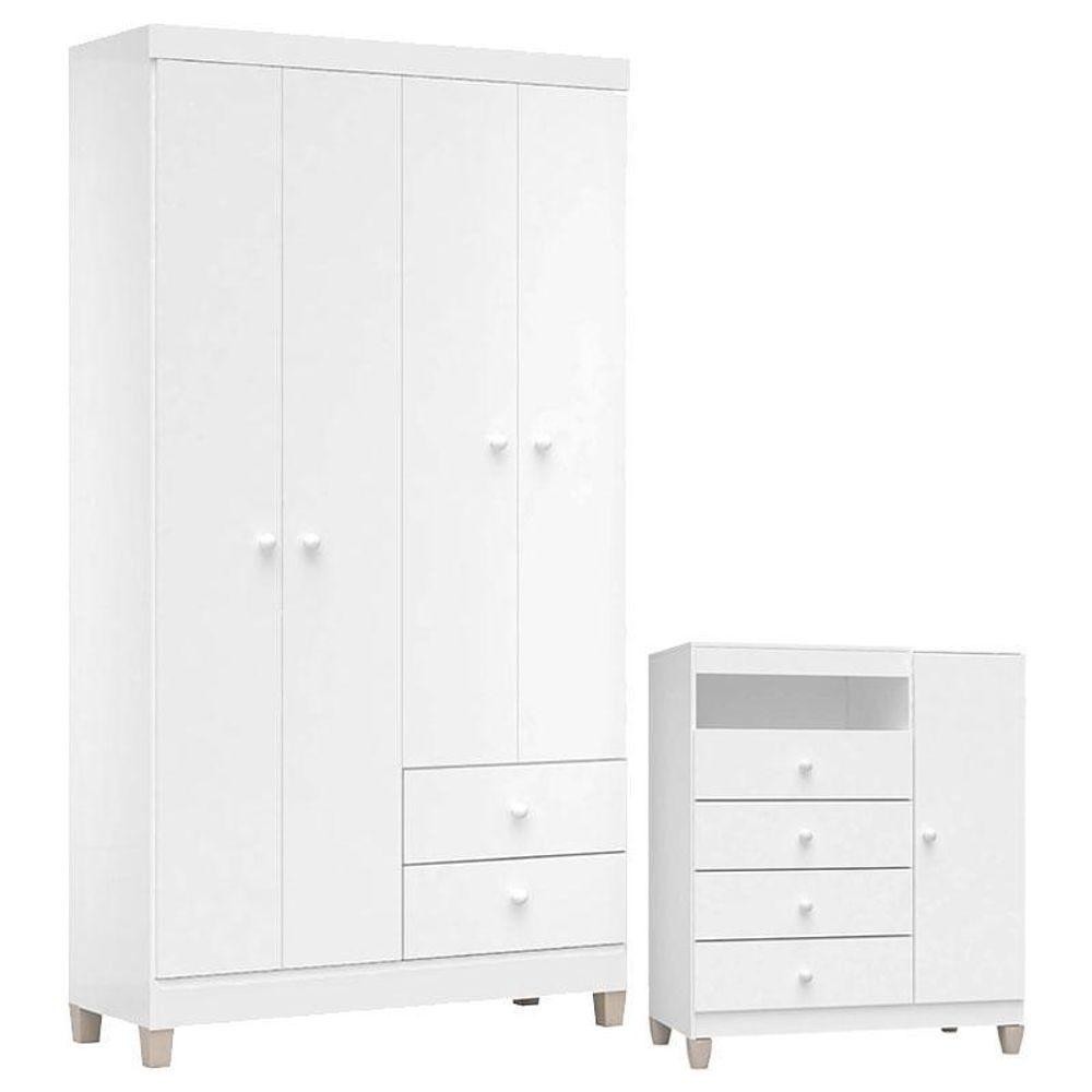 Cômoda E Guarda Roupa 4 Portas Ternura Baby Branco Flex – Incorplac