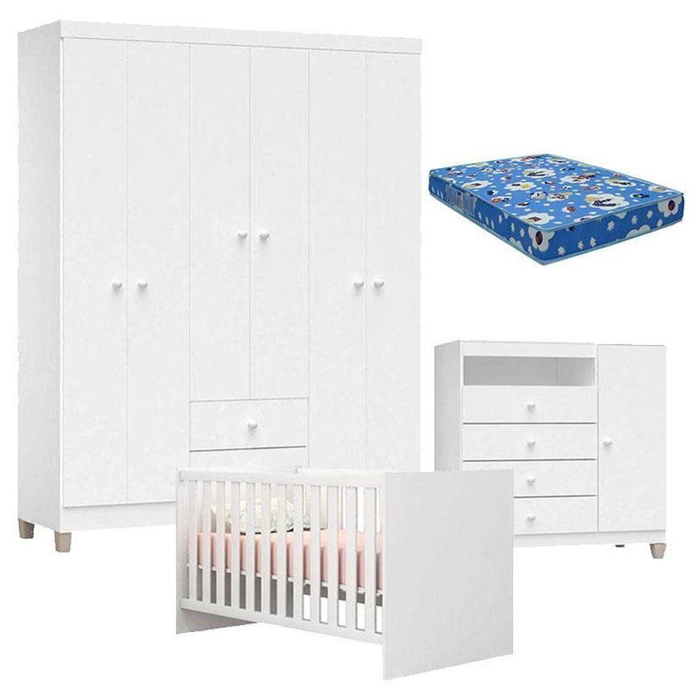 Quarto De Bebê 6 Portas Ternura Baby Com Berço Americano Doce Sonho 100 Branco Brilho Com Colchão Ortobom - Incorplac em Oferta na Shopee
