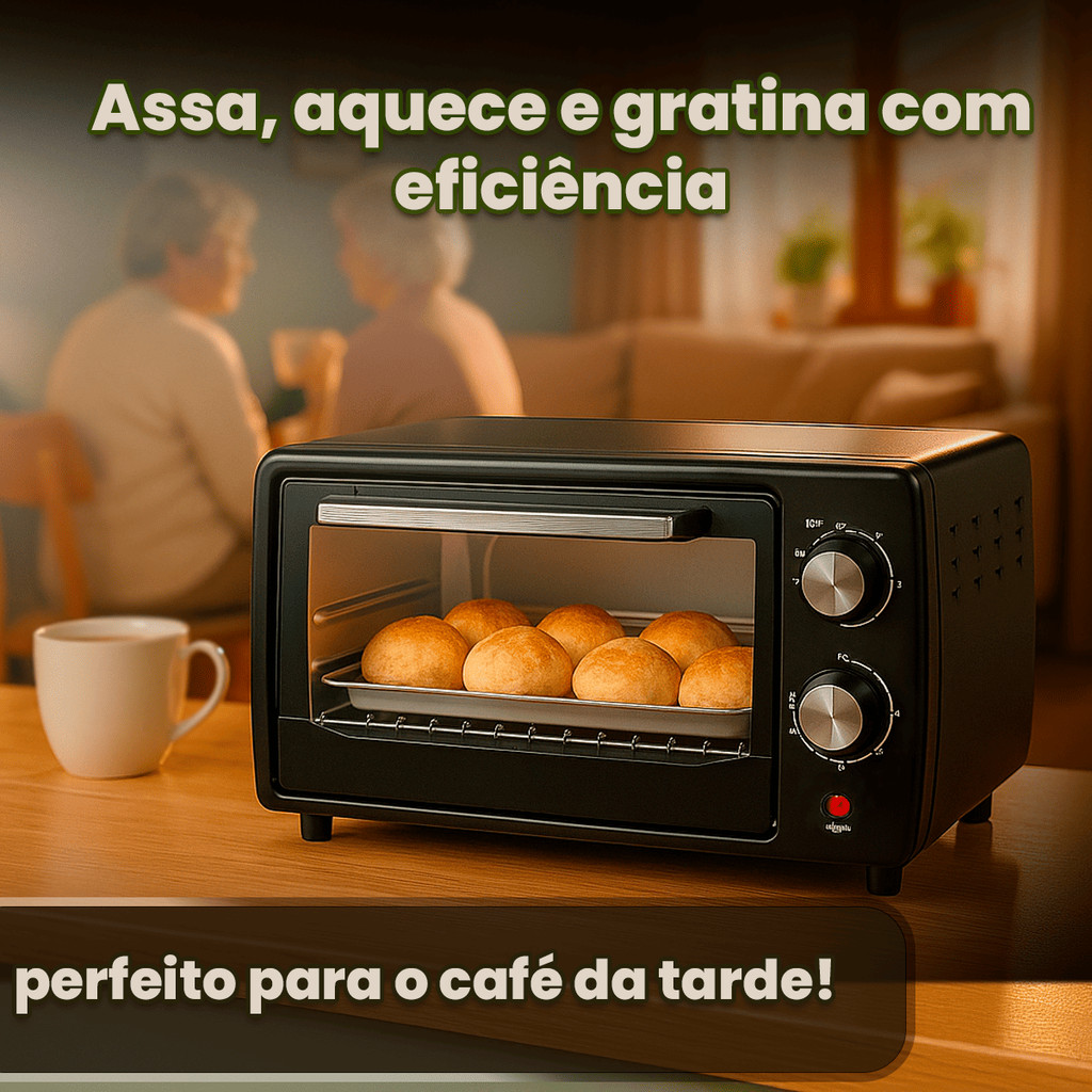 Forno Elétrico  10L com Timer e Controle de Temperatura Compacto e Potente
