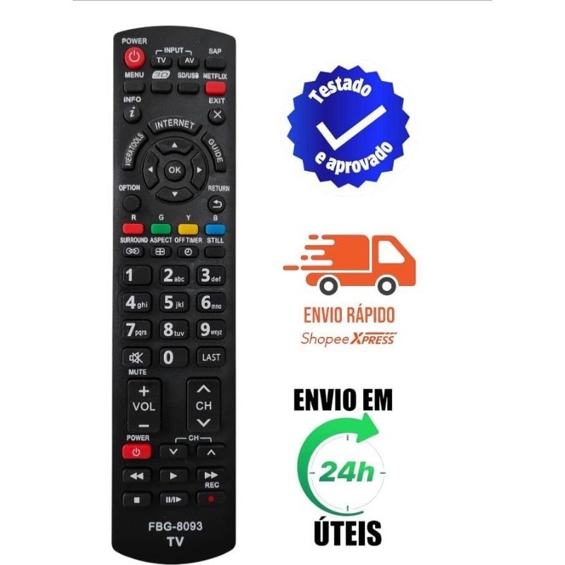 Controle Remoto Compativel Tv Panasonic Viera Lcd TC-L32X5B LE-7922 FBG-8093 em Oferta na Shopee