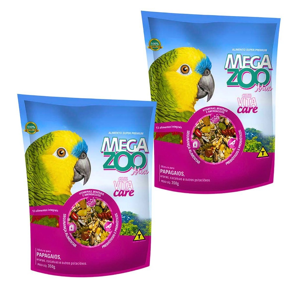Kit 2 Ração para Papagaio - 350g Mix Megazoo
