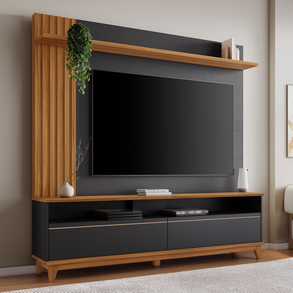 Estante para TV até 65 Polegadas 2 Portas Ripado Hill - Pnr Móveis em Oferta na Shopee