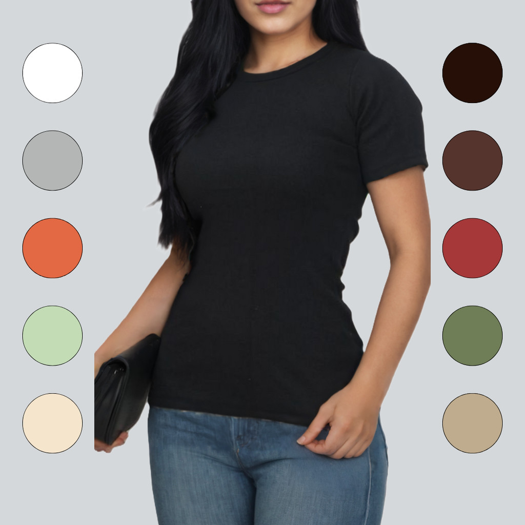 Blusa Manga Curta Ribana Feminina Básica em Oferta na Shopee