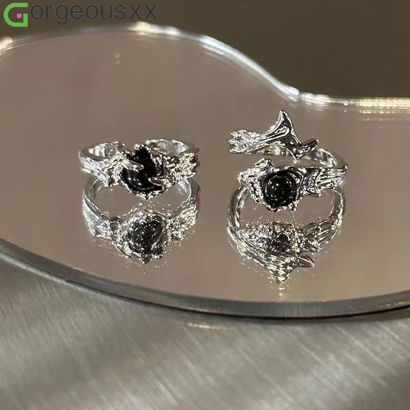 [Gorgeousxx] Anel De Abertura Geométrica De Pedras Preciosas Pretas Para Mulheres , Homens , Joias De Anéis De Hip-hop em Oferta na Shopee