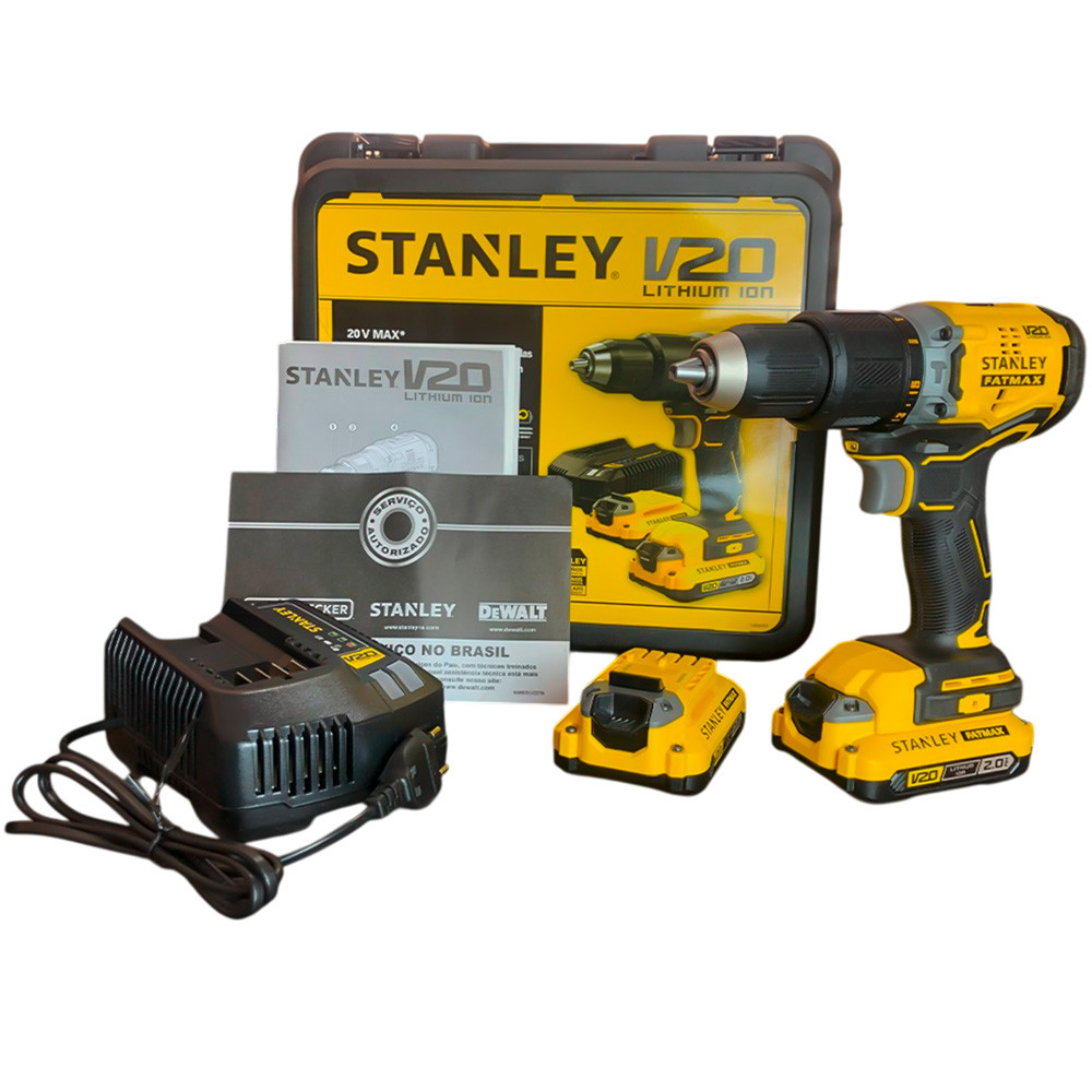 Parafusadeira Furadeira 20V Max Stanley Impacto Profissional Com 2 Baterias, Maleta e Carregador