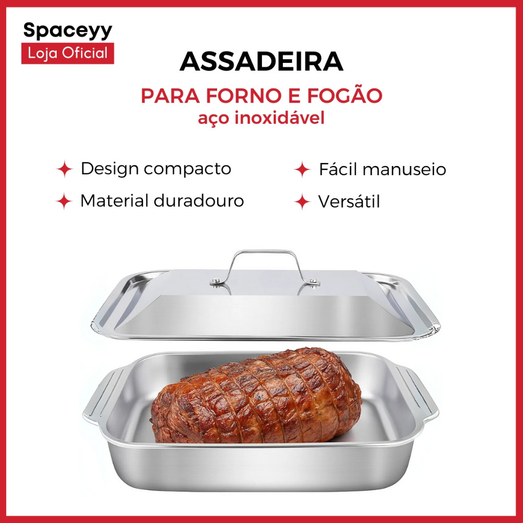 Assadeira de Cozimento em Aço Inoxidável com Tampas, Antiderrapantes Resistente a Altas Temperaturas - Home & Living
