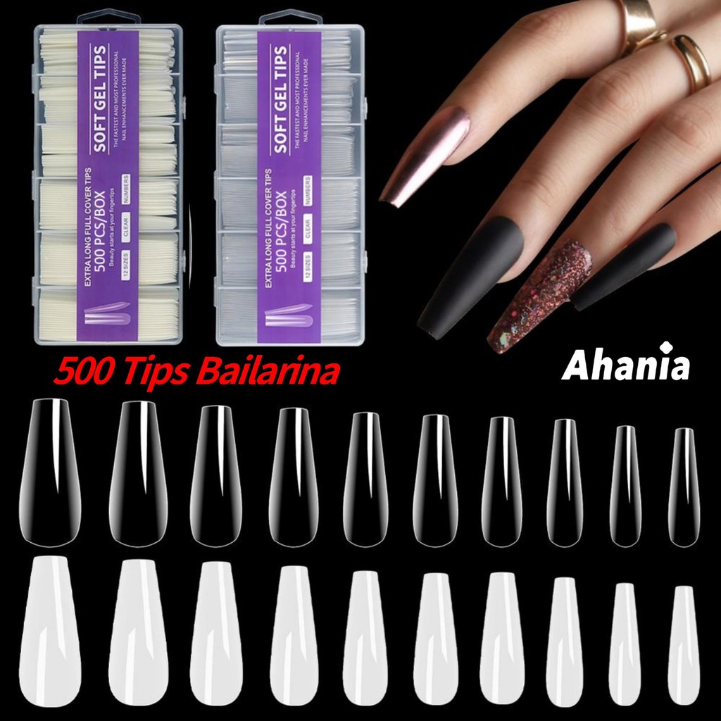 500 Unhas Tips Unha Postiças Modelo Bailarina Longa Cor Transparente E Bege Estojo Acrilico em Oferta na Shopee