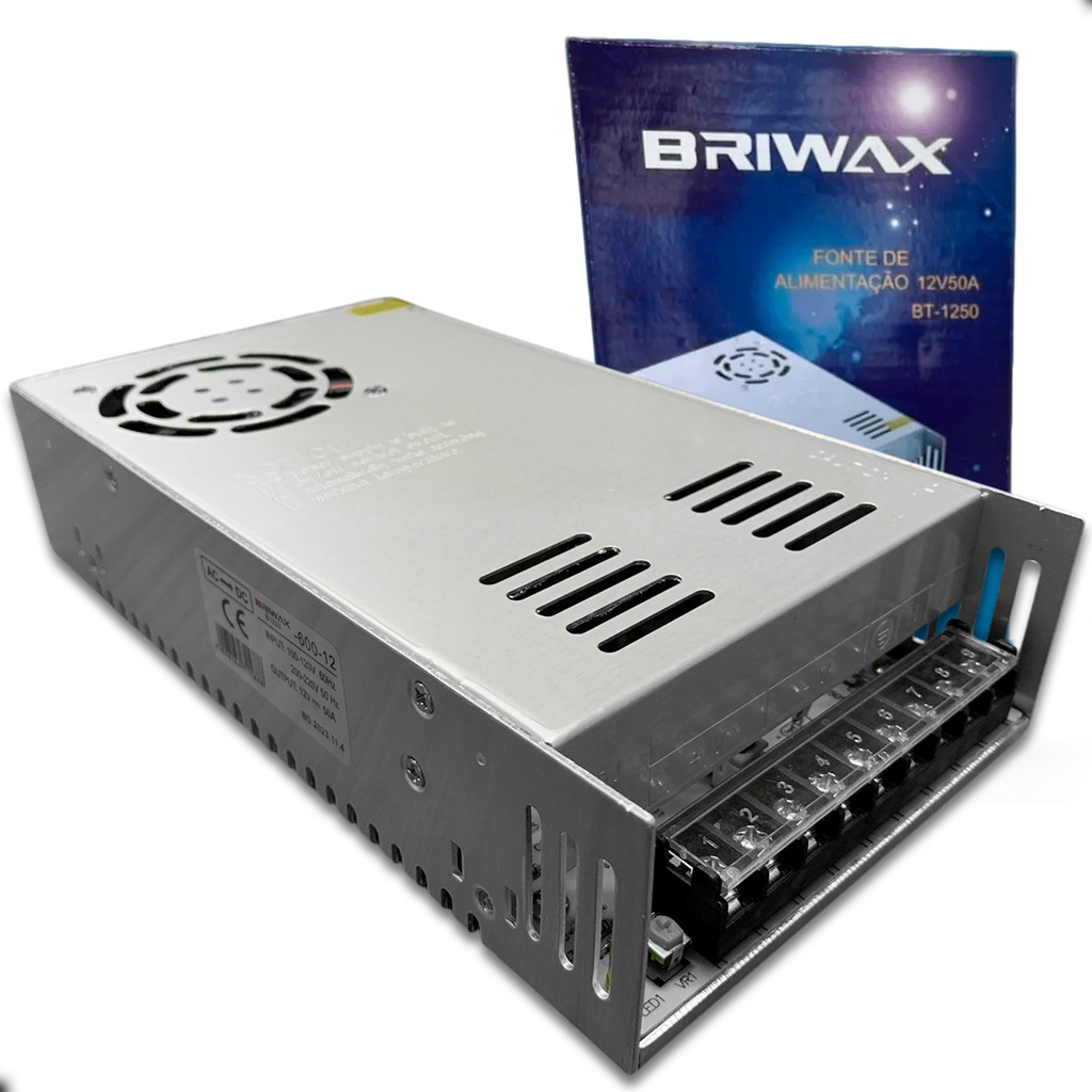 Fonte de Alimentação Chaveada Briwax 50 Amperes 12 Volts Bivolt Automático CFTV e Audio Carro em Oferta na Shopee