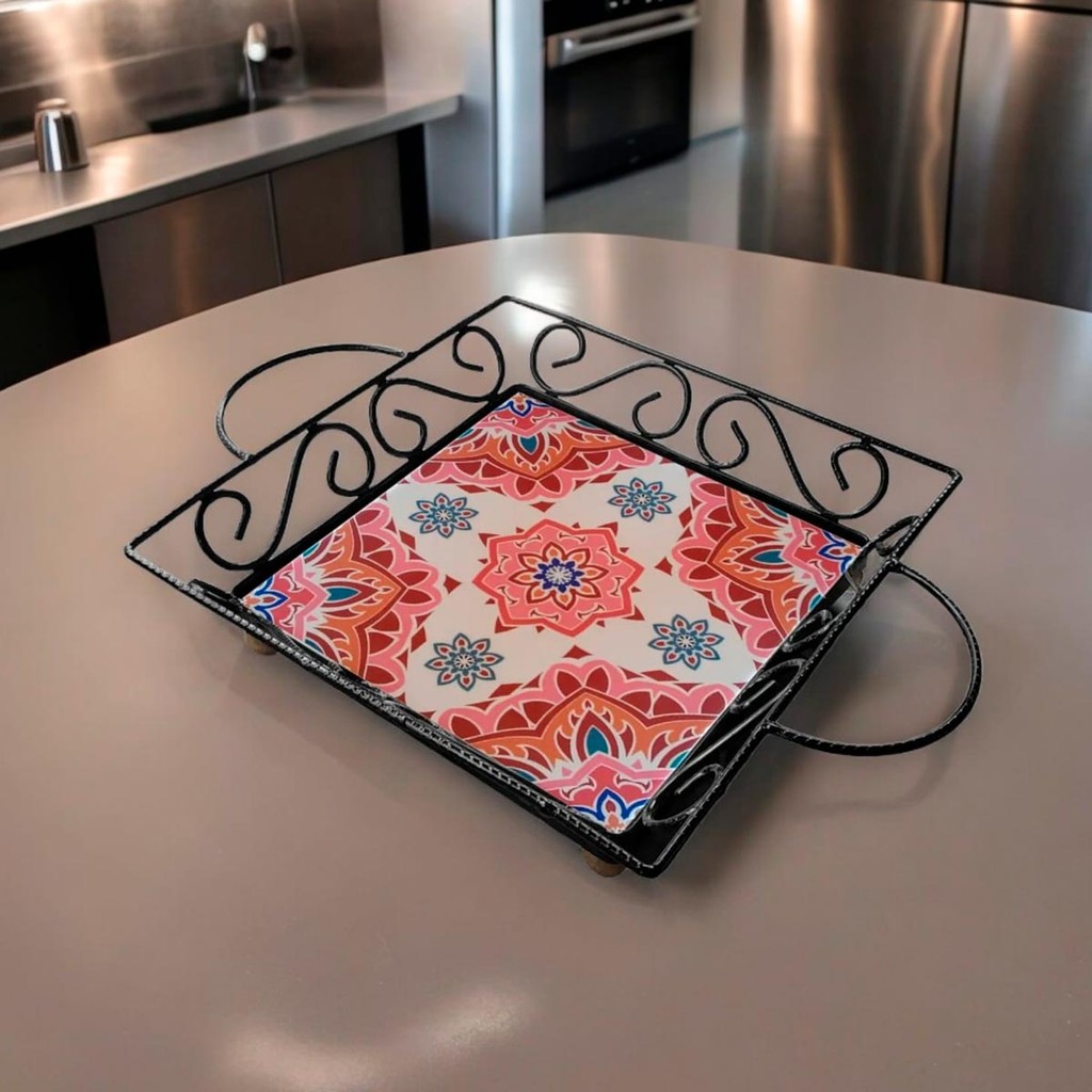 Fruteira Mesa Bandeja Ferro Azulejo Quadrada