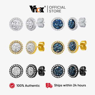 Vnox Cheio De Zircão Cúbico Redondo Clássico Brincos Para Mulheres Homens , Banhado A Ouro À Prova Dwaterproof Água Hipo em Oferta na Shopee