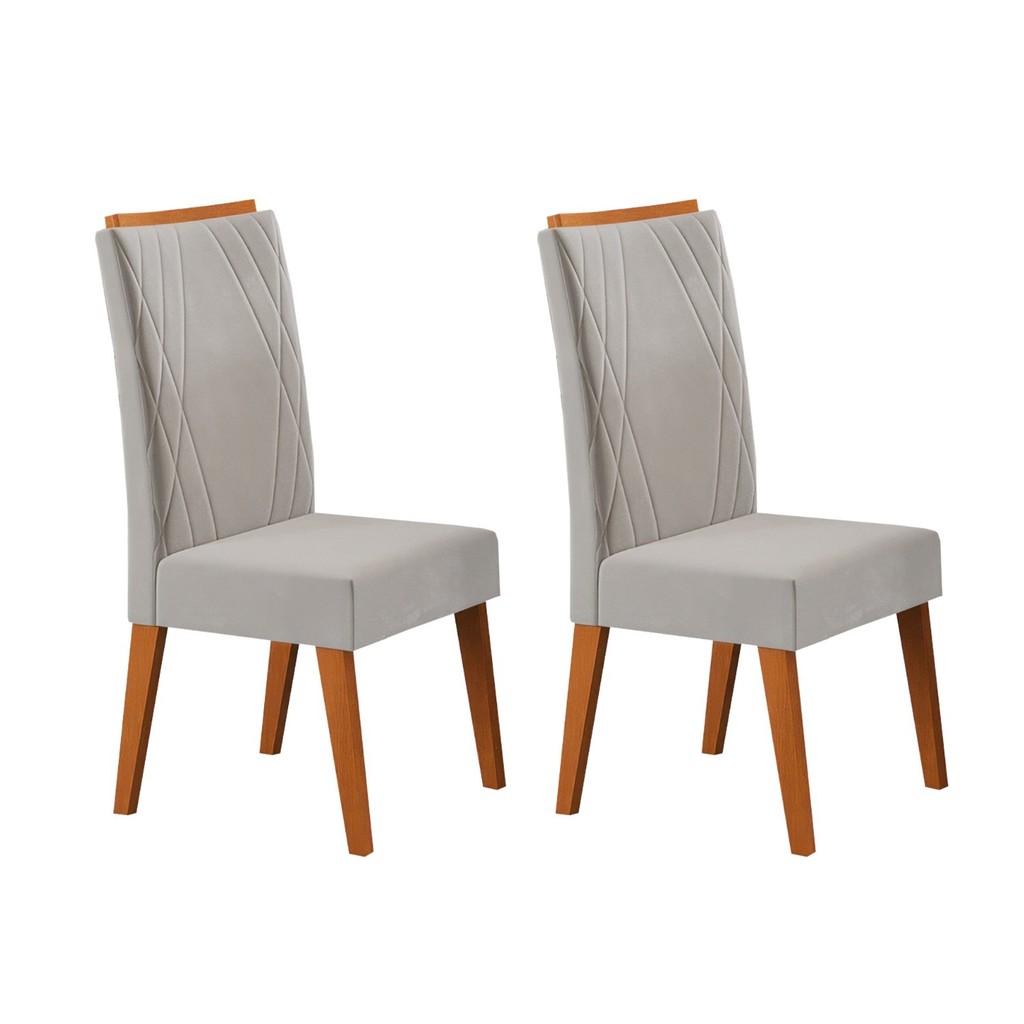 Kit 2 Cadeiras de Jantar Estofadas em Madeira Maciça Vegas Yescasa Marfim em Oferta na Shopee