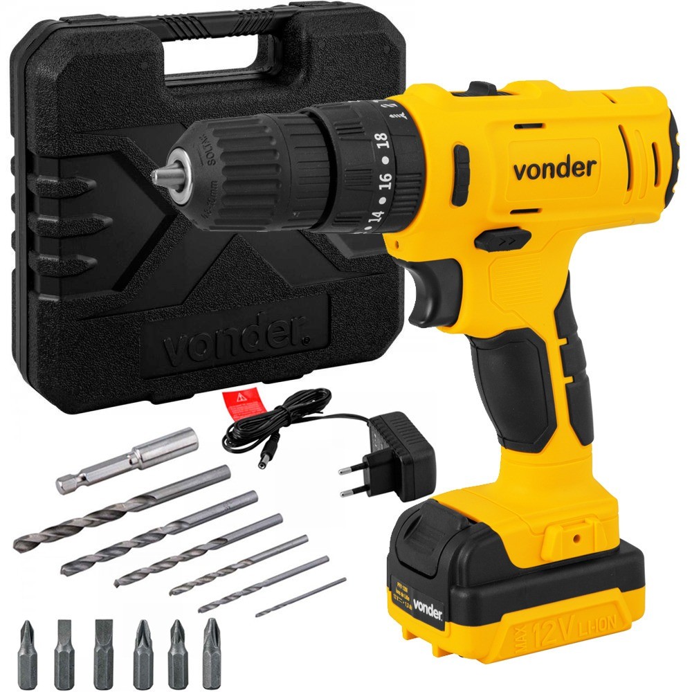Furadeira Parafusadeira de impacto 3/8" a bateria 12V com maleta e acessórios - PFV 120I - Home & Living