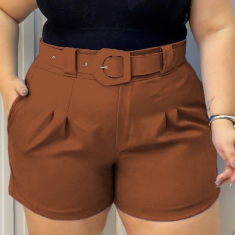 Short Alfaiataria Plus Size Moda Feminina Short Social Com Cinto Fivela Dourada