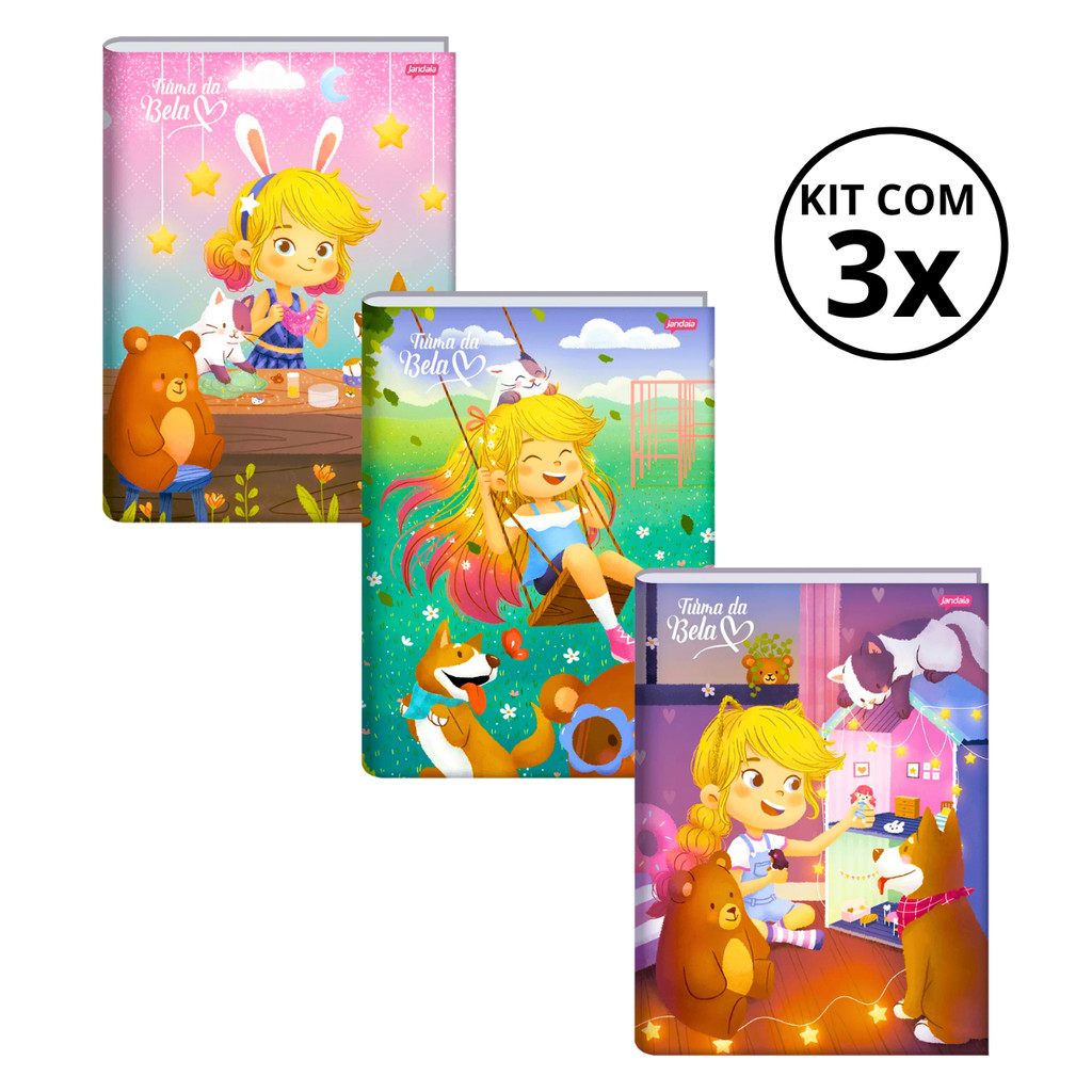 Kit Com 03 Cadernos Brochura 80 Folhas Turma da Bela - Jandaia CAPA:Slime/Casinha/Balanço em Oferta na Shopee