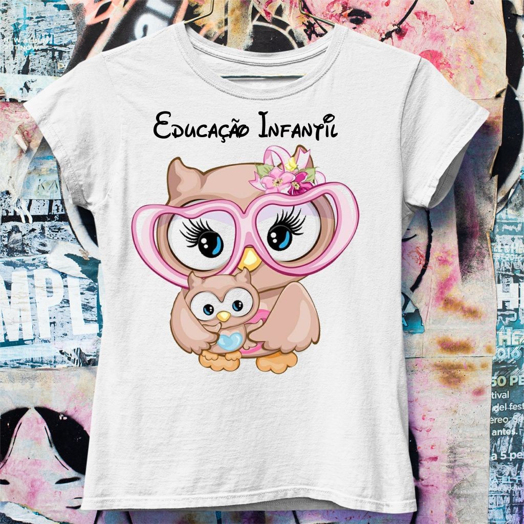 Blusa T-Shirt Camiseta Feminina Camiseta Educação Infantil Professora Pedagogia Educadora Infantil Coruja Promoção