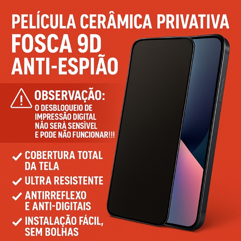 Película Cerâmica Fosca Privacidade Samsung Galaxy A02/A03/A04/A05/A06/A10/A11/A12/A13/A14/A15/A16