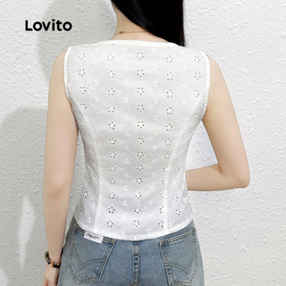 (Trendy) Lovito Regata Casual Com Bordado De Ilhó Liso E Oco Para Mulheres L132ED550 em Oferta na Shopee