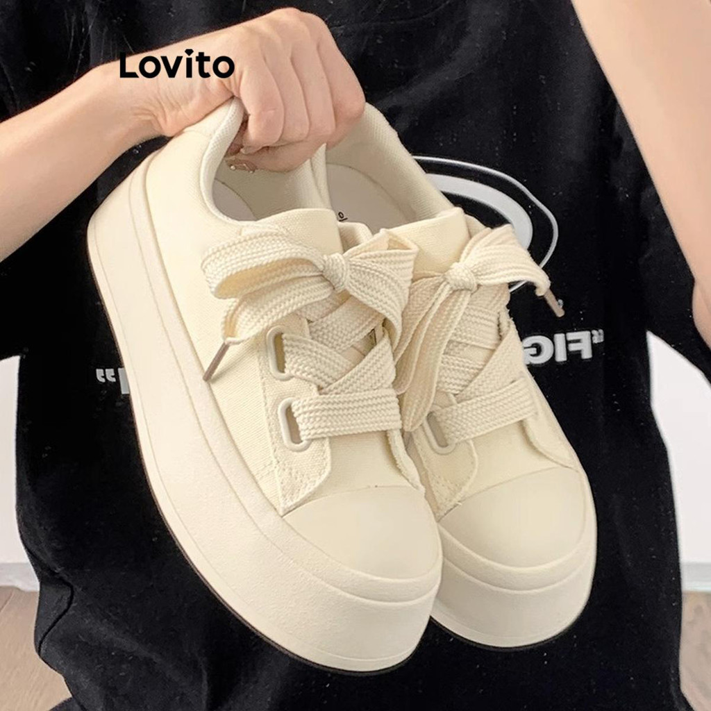 (Trendy) Lovito Tênis Casuais Tênis De Sola Grossa Lisa Para Mulheres LFA20372 em Oferta na Shopee