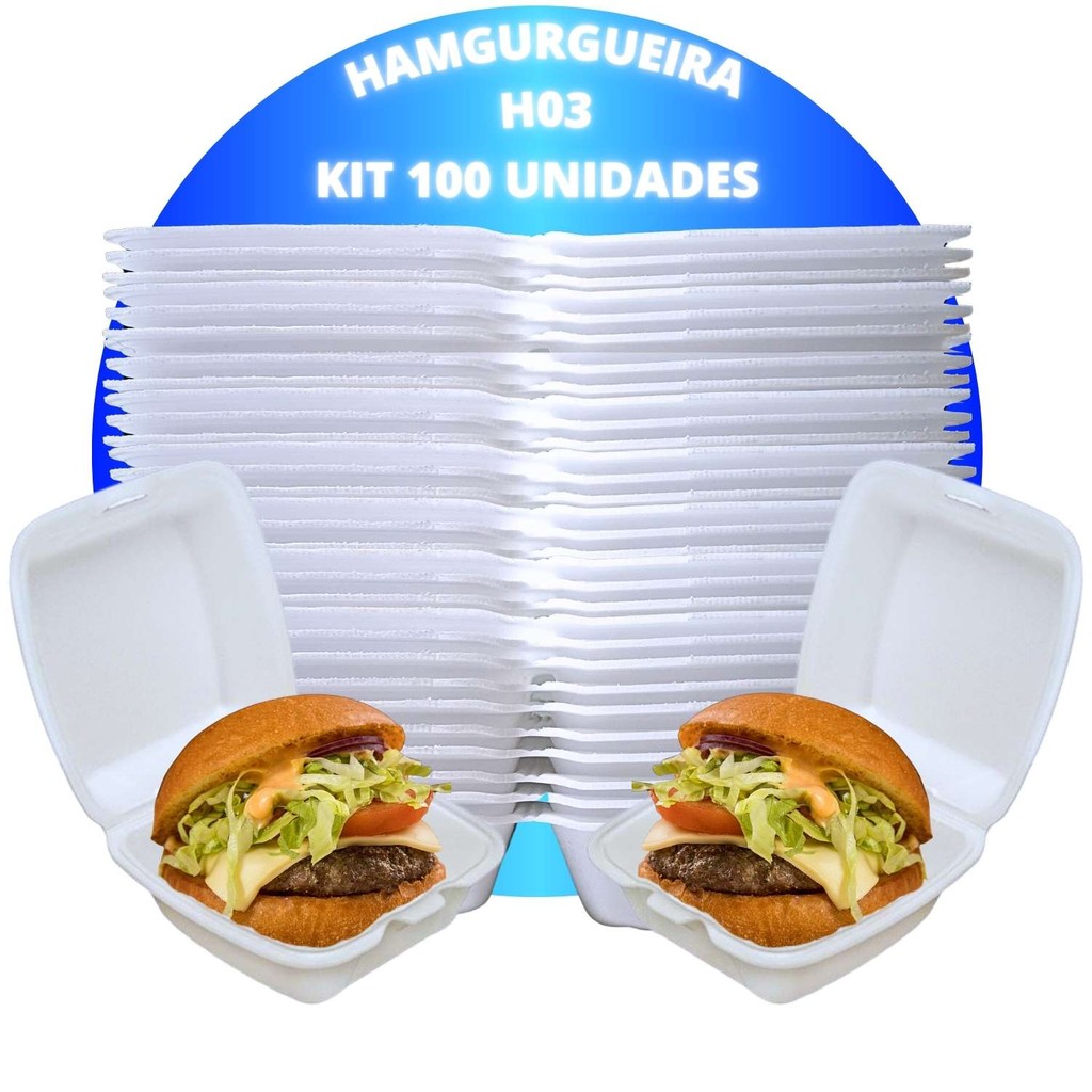 Hamburgueira De Isopor H03 Multiuso Lanche Bar Restaurante 100 Unidades