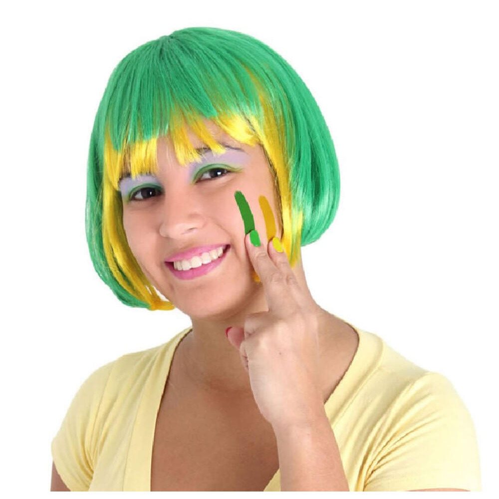 Peruca Curta Verde Amarela Brasil Para Torcida Copa Carnaval em Oferta na Shopee
