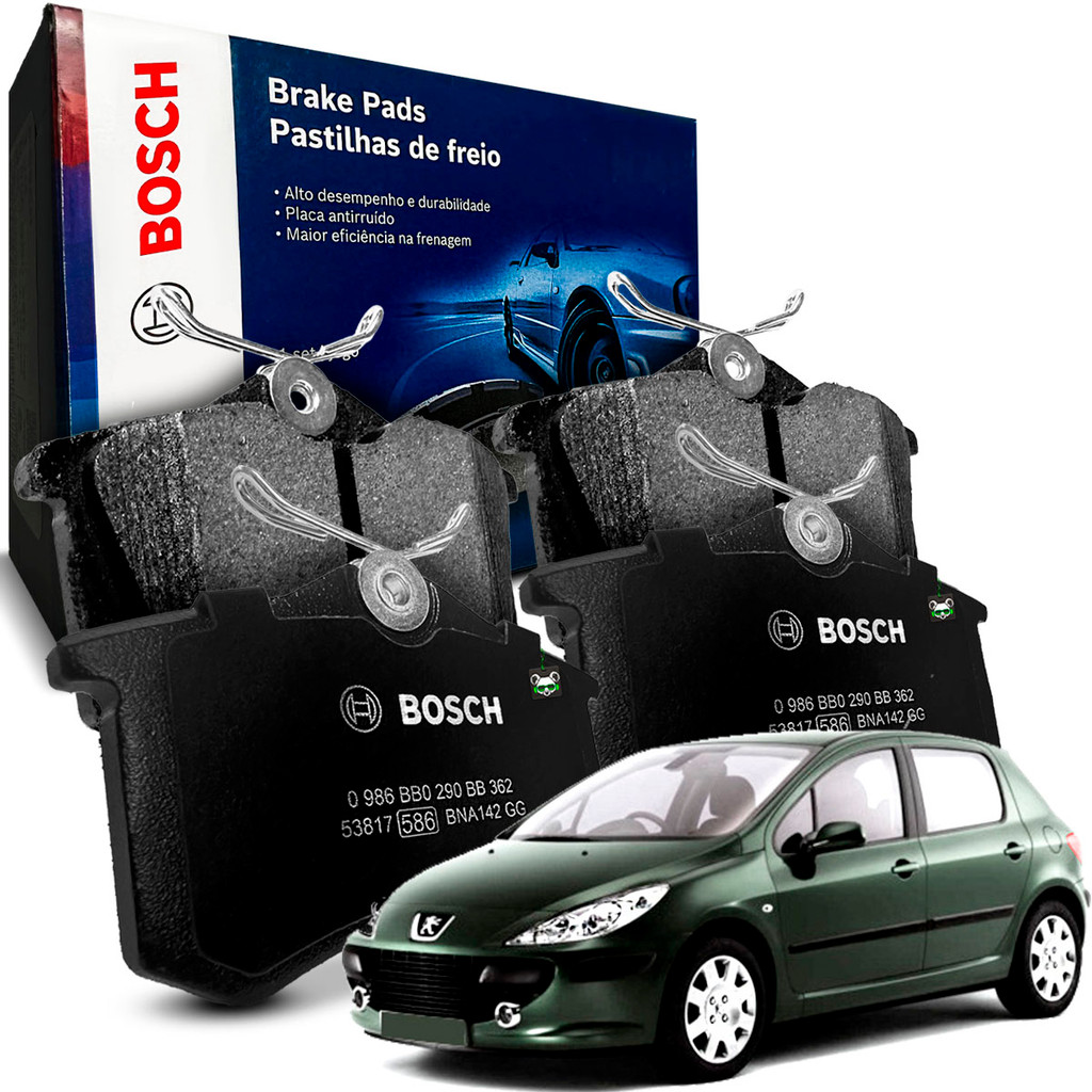 Jogo Pastilhas Freio Traseiro Bosch Peugeot 307 2000 2001 2002 a 2012