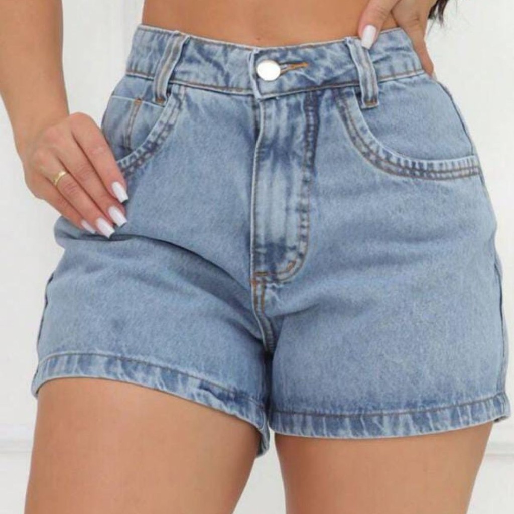 Short Jeans Feminino Cintura Alta 100% Algodão em Oferta na Shopee