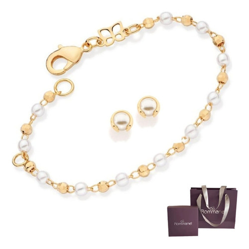 Conjunto Rommanel Pérola Infantil Bebê Brinco E Pulseira K95 em Oferta na Shopee