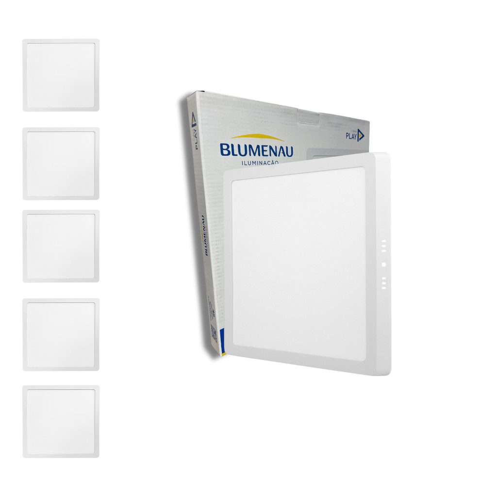 Kit 7 Painel Plafon Quadrado Sobrepor 18w Branco Frio 6500k 4000k 3000k Play Blumenau Iluminação