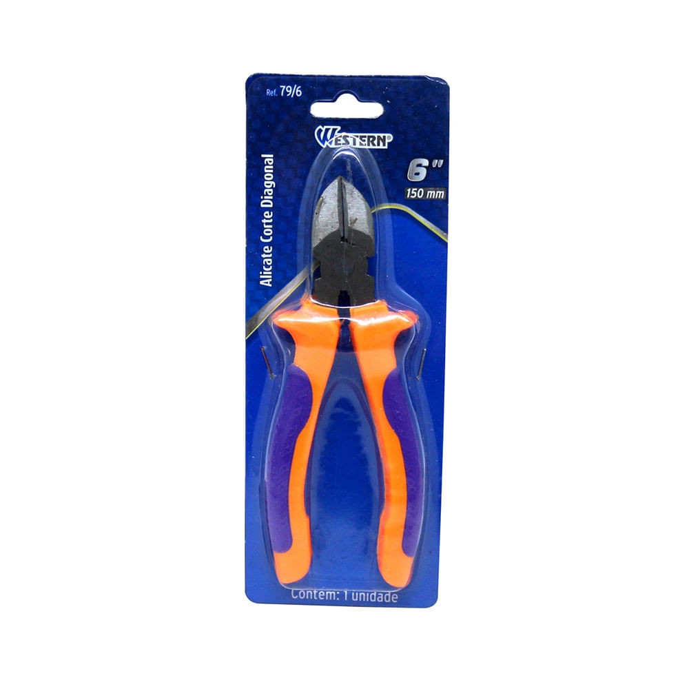 Alicate Western Corte Diagonal 15cm Azul e Laranja - Home & Living