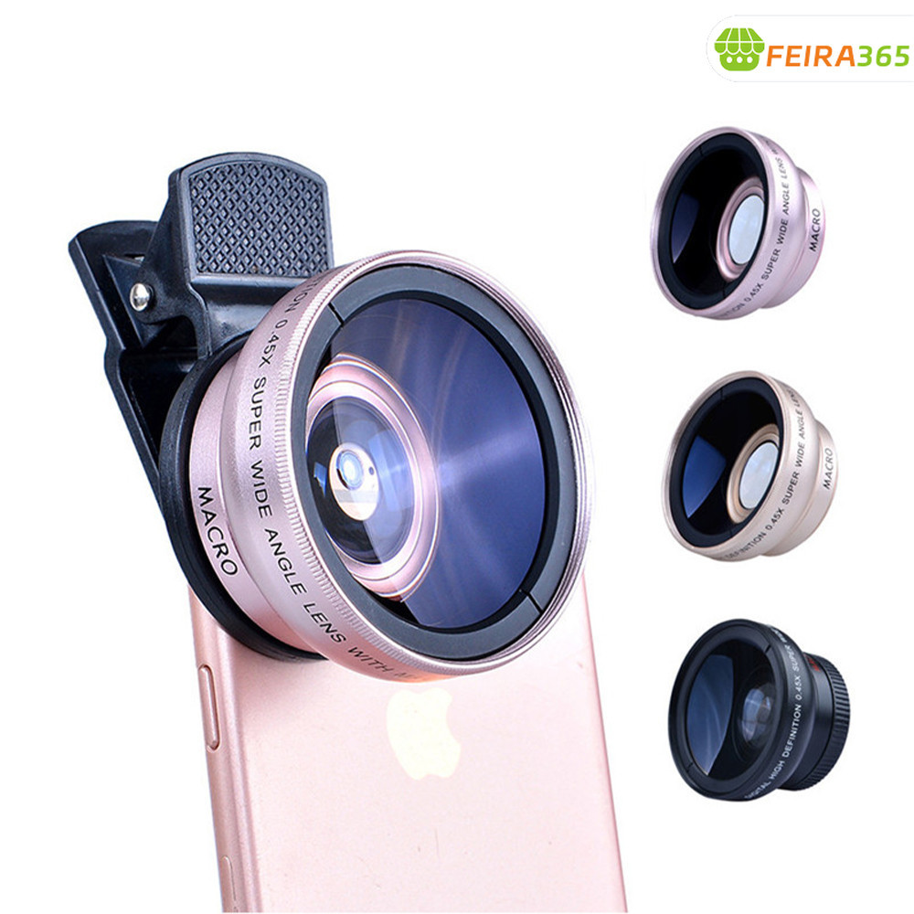 Kit de Clip de Lente HD Externa para Celular 2em1 Lente  Super Macro e Grande Angular Compatível com todos os telefones