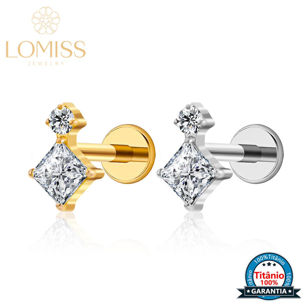 Piercing Labret Titânio Pvd Quadrado Zircônias Helix Tragus Ponto de luz Conch