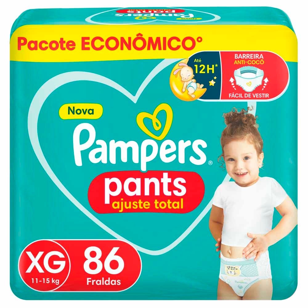 Fralda Pampers Pants Ajuste Total Tamanho XG com 86 Unidades Descartáveis - Mom & Baby
