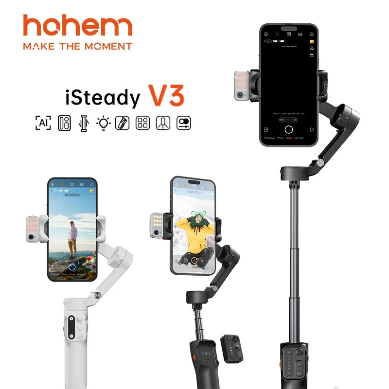 Hohem V3 Estabilizador de Celular Portátil Gimbal com Rastreamento Inteligente de AI com Controle Remoto