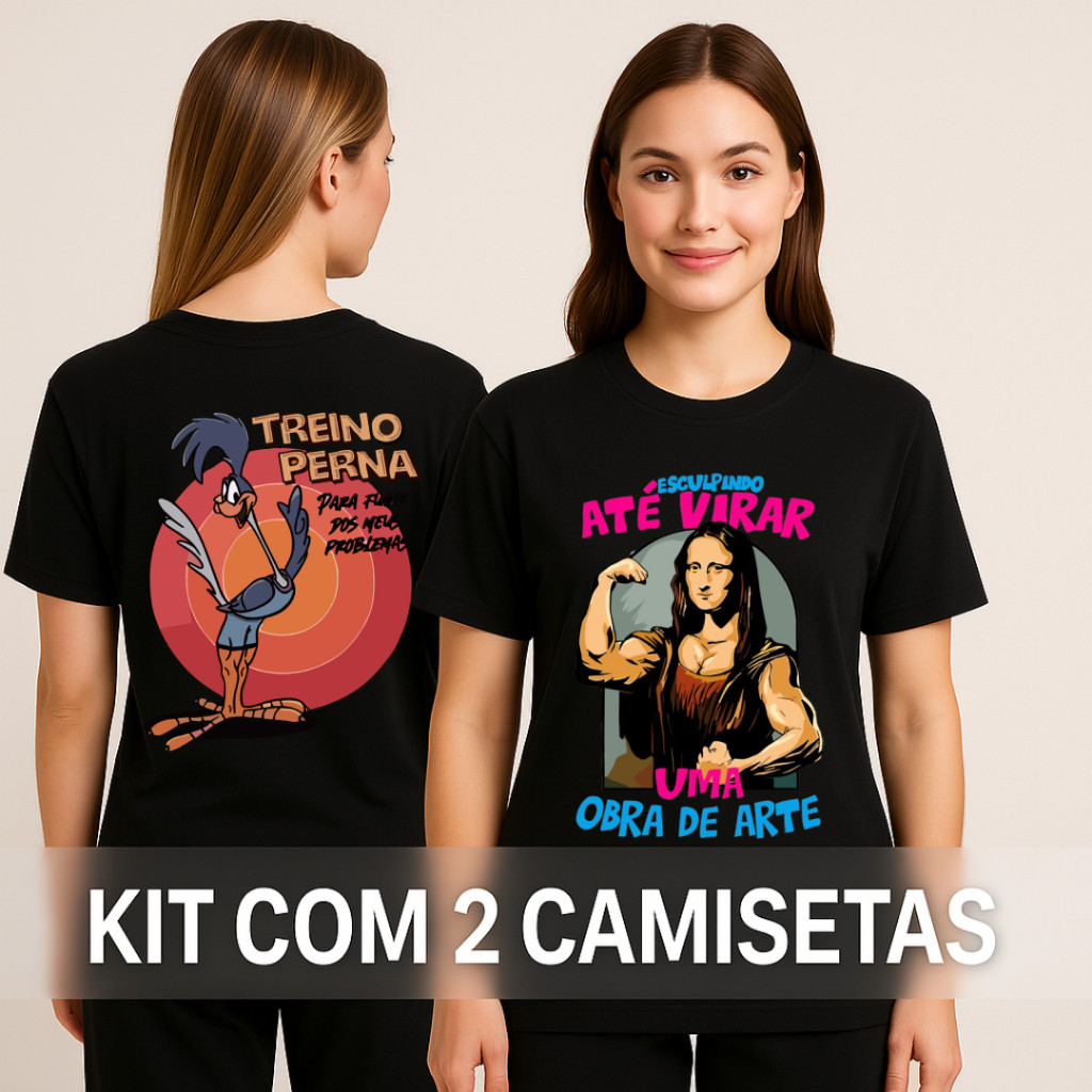Kit 2 Camisetas Feminina de Academia Oversized Larga 100% Algodão Camiseta Larga Camisa